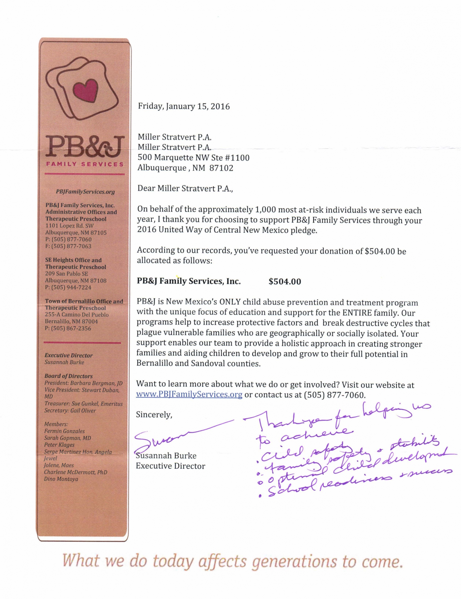 Miller Stratvert Supports PB&J