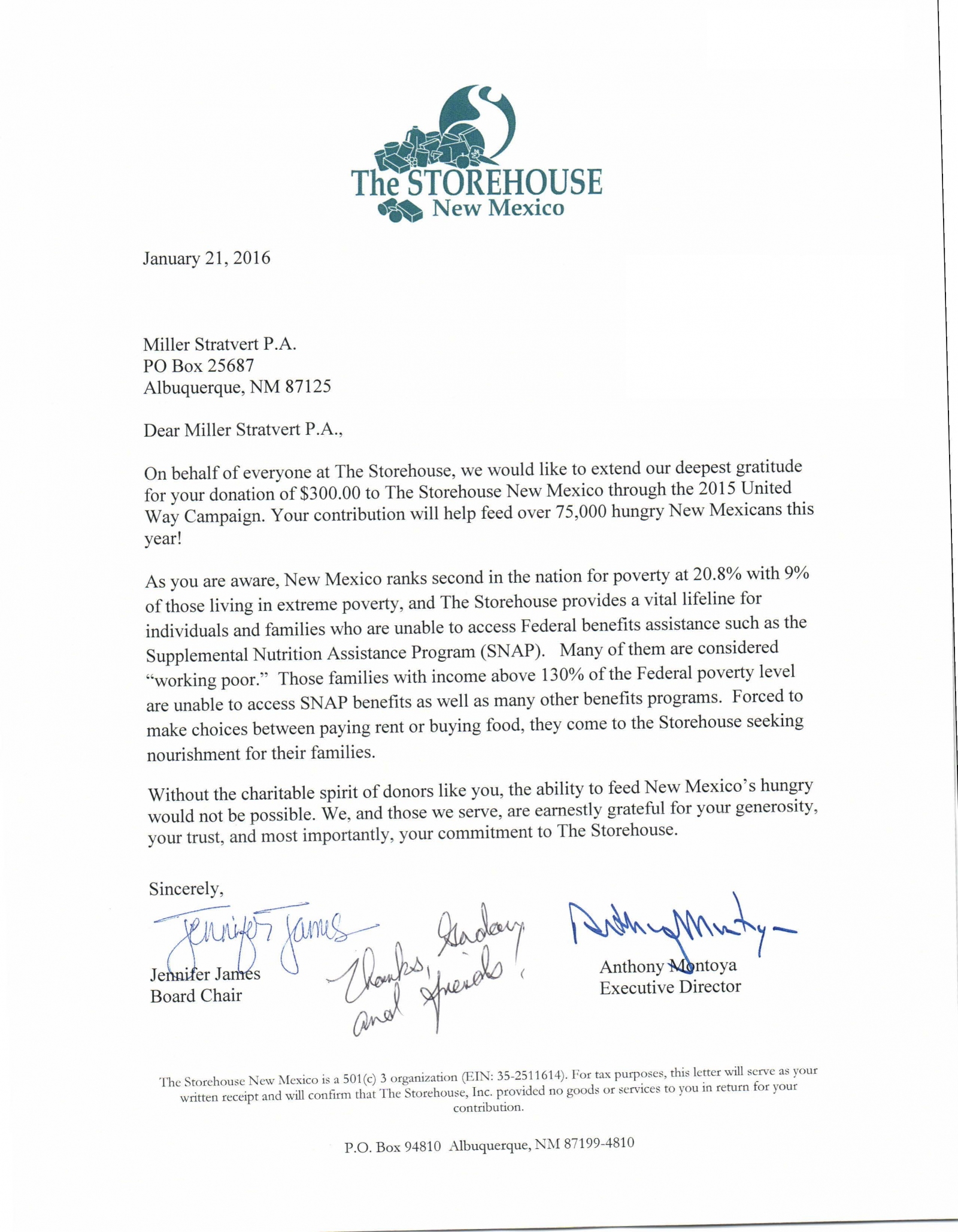 Miller Stratvert Supports The Storehouse New Mexico